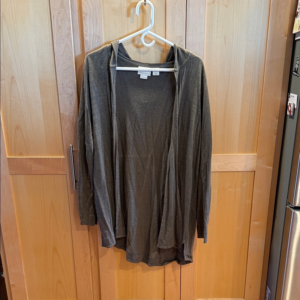 Cynthia Rowley Open-Front Green Linen Cardigan 1XL EUC
